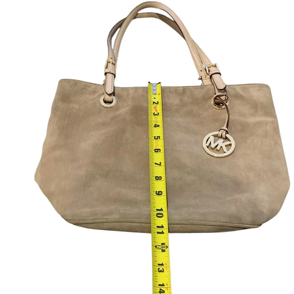 ​Michael Kors Fulton Large N/S Suede Tote‎ Bag Dark Dune Taupe Open Bucket - Picture 9 of 9
